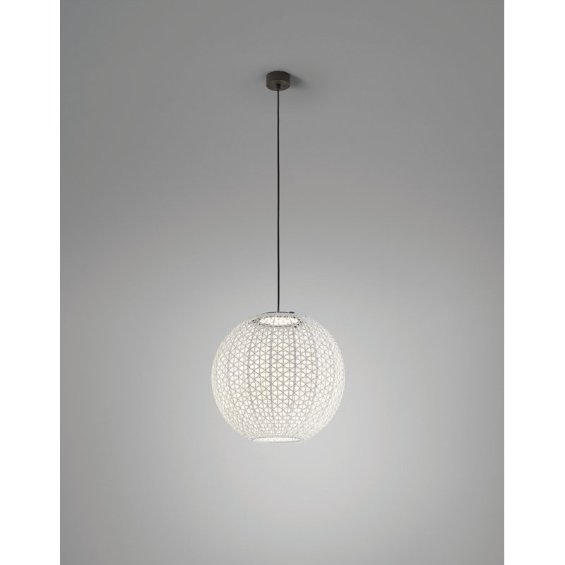 Nans Globe LED Pendant in Graphite Brown with Beige Shade