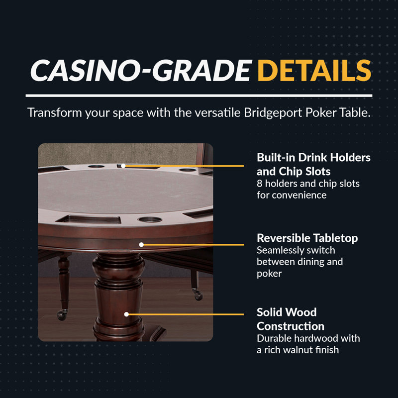 Walnut Finish 48" 2-in-1 Poker and Dining Table Set