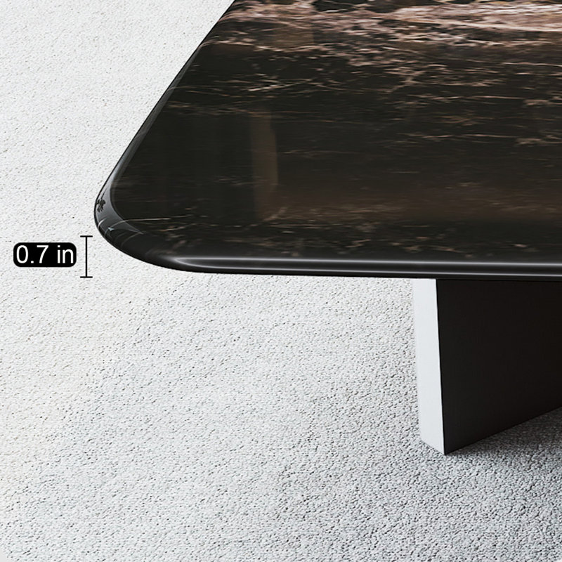 Rectangular supercrystalline stone coffee table, Black, 15.7" H x 63" L x 31.5" W