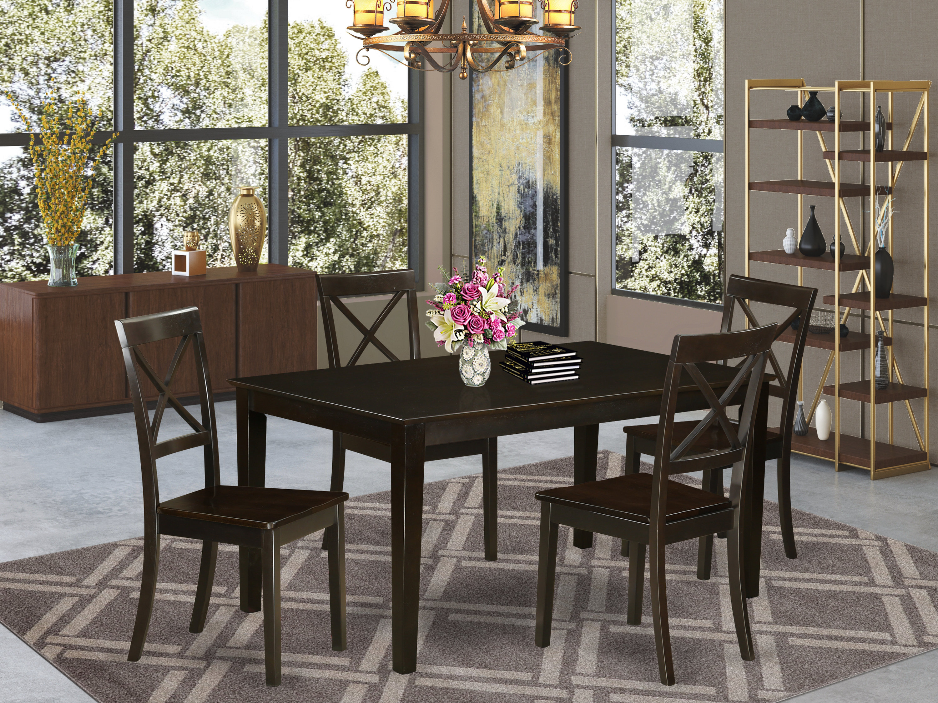 Rosalind Wheeler Foerer 5 - Piece Rubberwood Solid Wood Dining Set ...