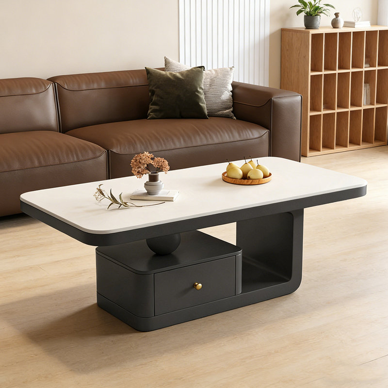 Table basse Luxury Rock Slab, Noir, H 16,53 po x L 51,18 po x l 27,55 po, Blanc/Noir