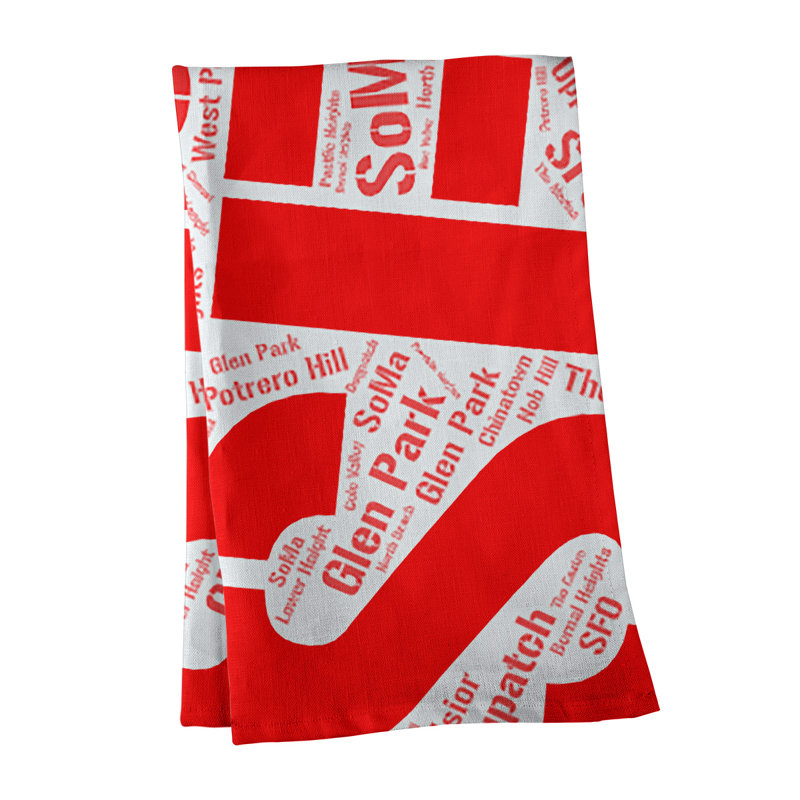 Cotton Tea Towel Kitchen Towel, Red, San Francisco