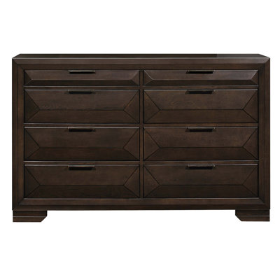 Commode 8 tiroirs de style contemporain avec finition espresso chaude et façade surélevée pour les chambres à coucher modernes