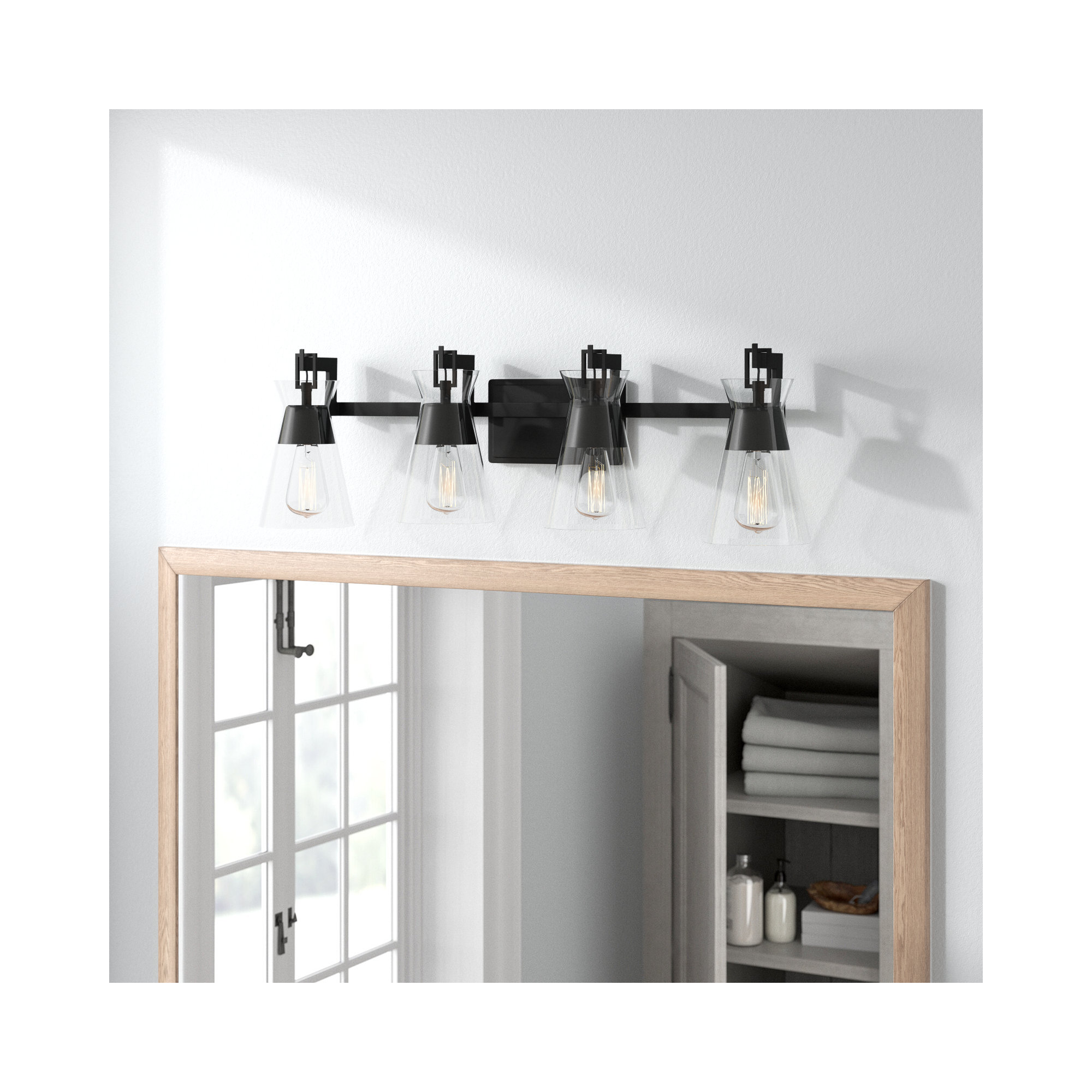 Kesia Bathroom Vanity Light, 4 Lights, 9.5" H x 32" W x 32" D, Black