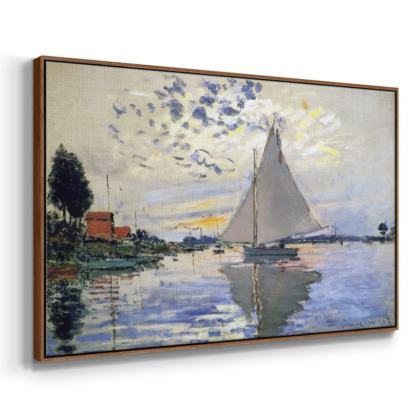 Voilier au petit sur toile, H 37 po x l 25 po x P 2 po, Noyer