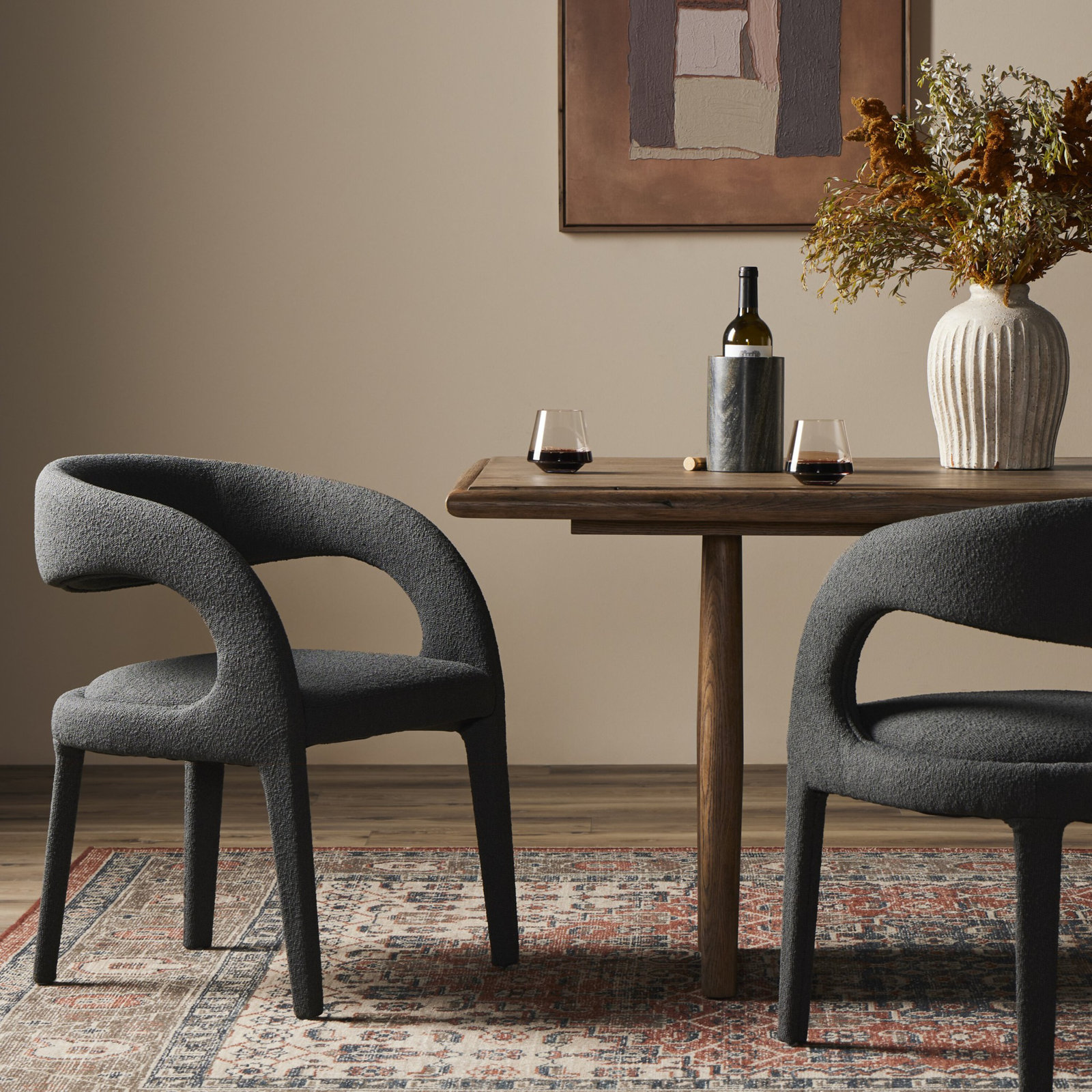 Hawkins Standard Upholstered Arm Chair, Fiqa Charcoal Boucle
