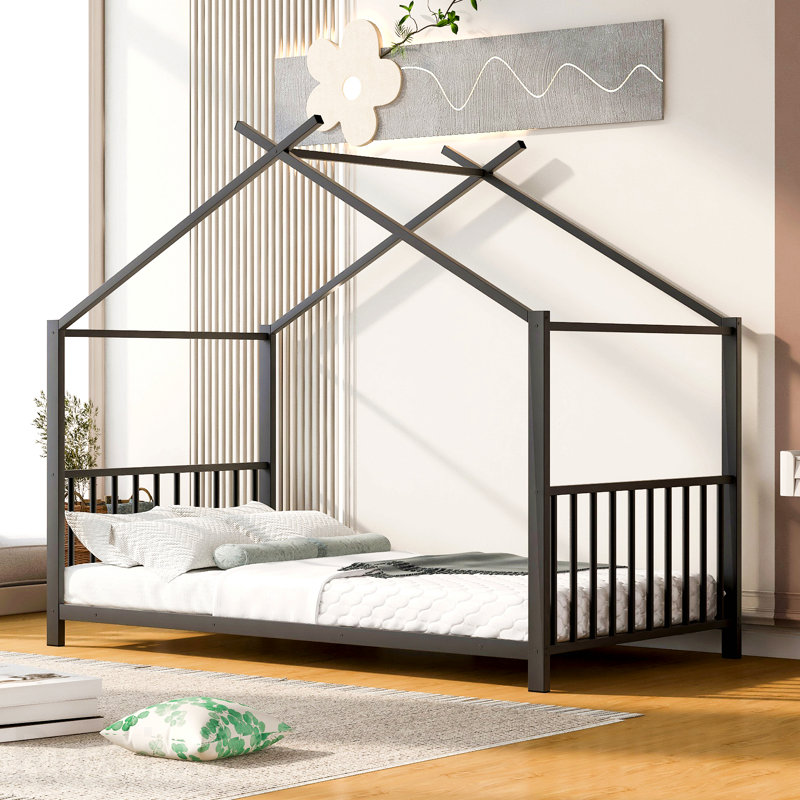 Lit plateforme simple en métal, noir, Black