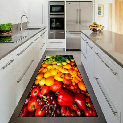 3D Fruit Kitchen Mat – Washable Non-Slip Runner Rug – Door Mat with Rubber Backing – Polypropylene