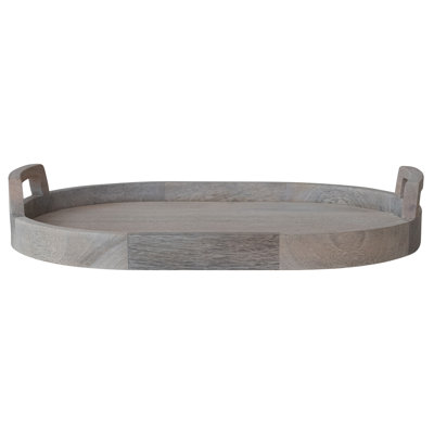 Oval Mango Wood Tray with Handles Bleached