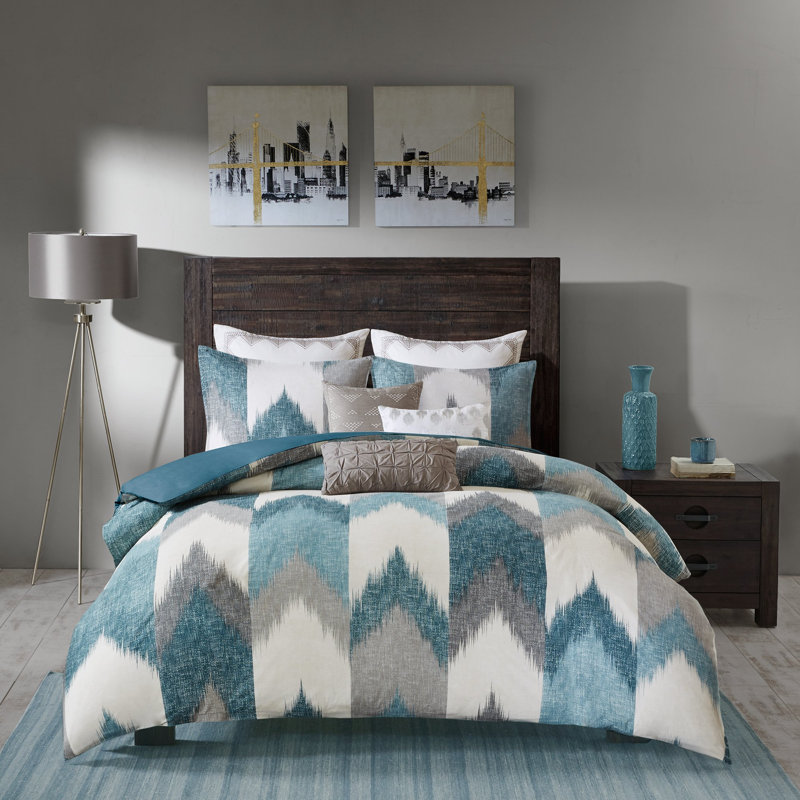 Cotton Comforter Mini Set, King Comforter + 3 Additional Pieces, Aqua