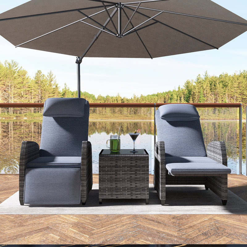 Combinaison extérieure en rotin pour deux personnes avec table basse, réglable, adaptée pour la cour, la piscine, le balcon, gris