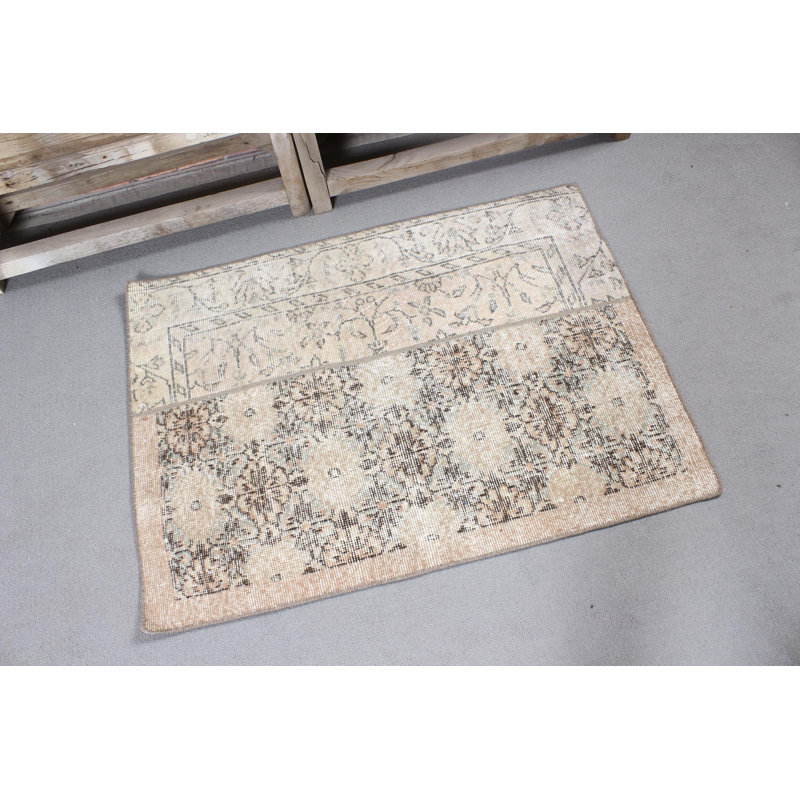 Vintage Turkish Handwoven Beige and Brown Floral Design Carpet Ideal for Sprucing up Your Living Room