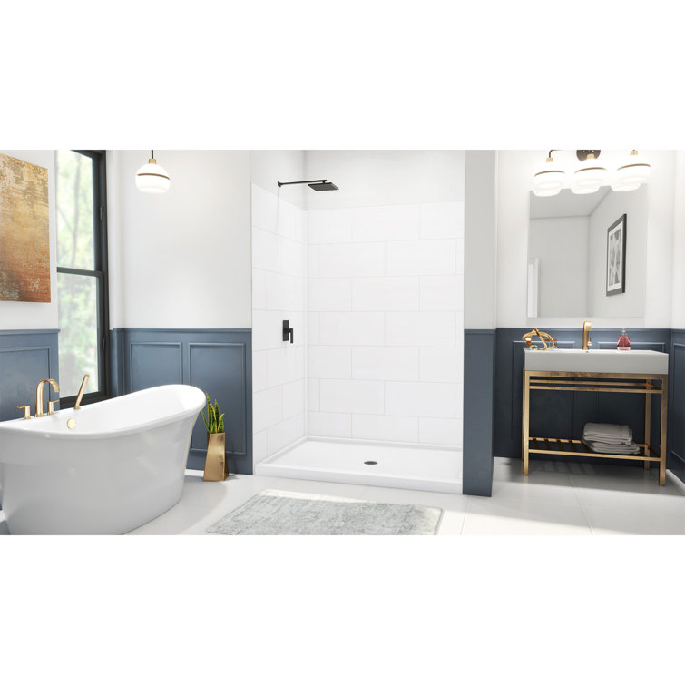 DreamLine DreamStone 42 in. D x 60 in. W Base and Wall Kit in White Traditional Subway Pattern