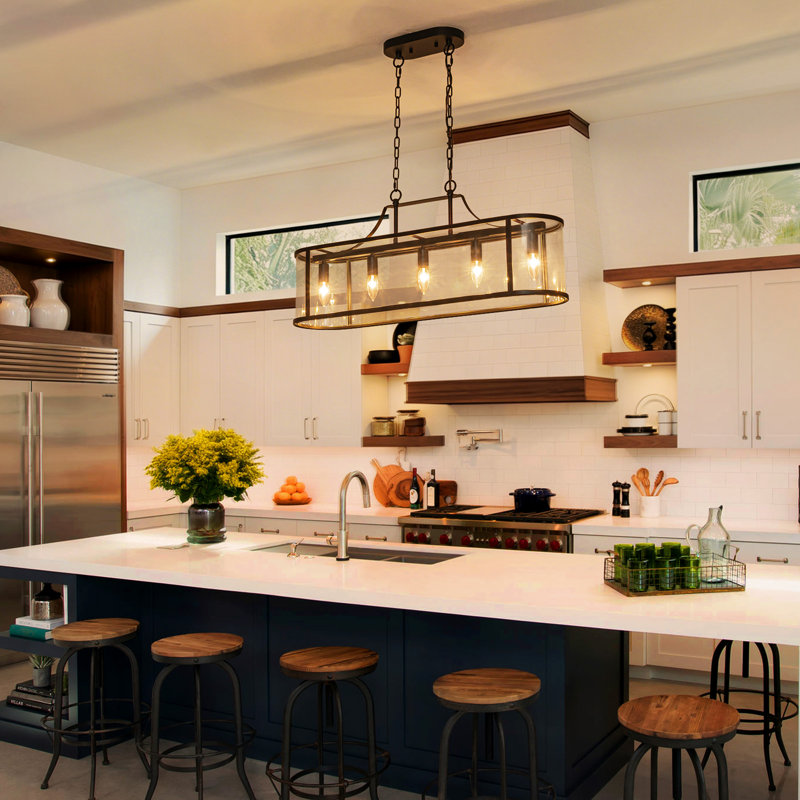 33" Modern Farmhouse 5-Light Oval Clear Glass Linear Kitchen Island Chandelier