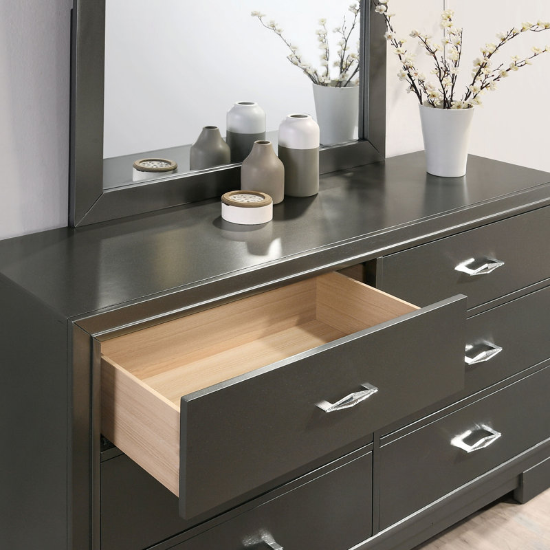 Commode 6 tiroirs en bois avec miroir Anjelyna