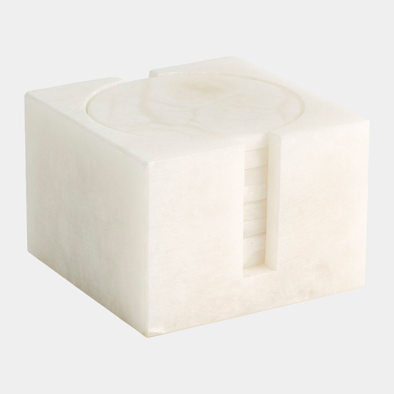 8 Piece Alabaster Coaster Set w/Holder