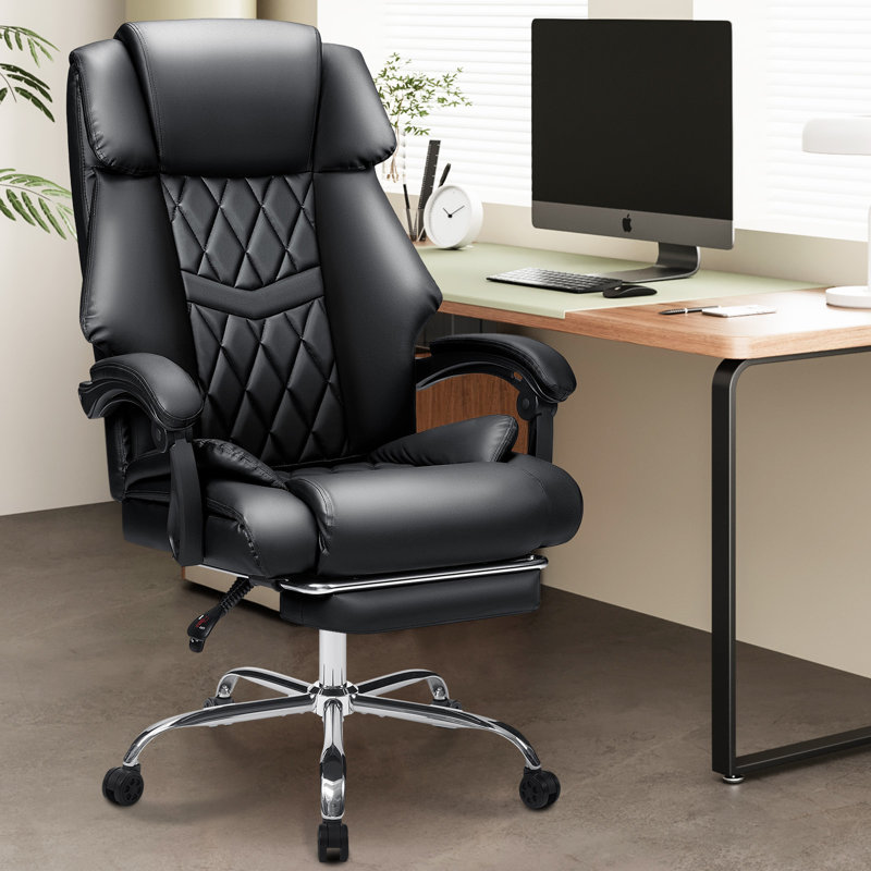 Khajag Executive Chair Big and Tall Office Chair with Footrest, Black