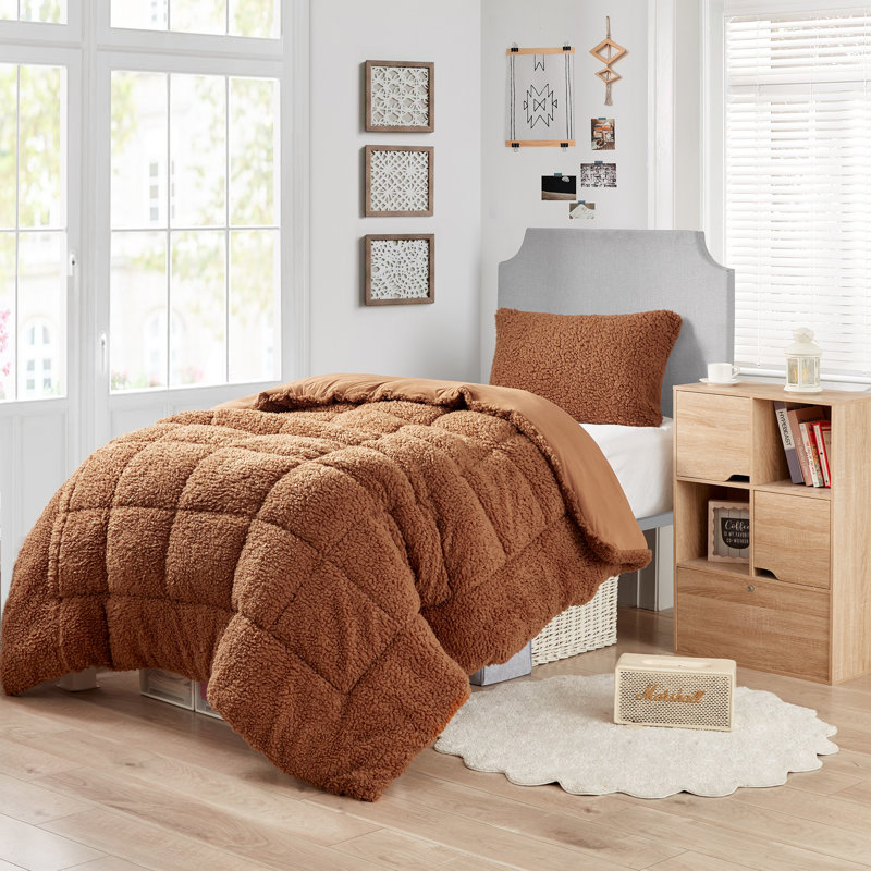 Édredon surdimensionné en sherpa Coma Inducteur, Édredon simple extra long, Brun racinette
