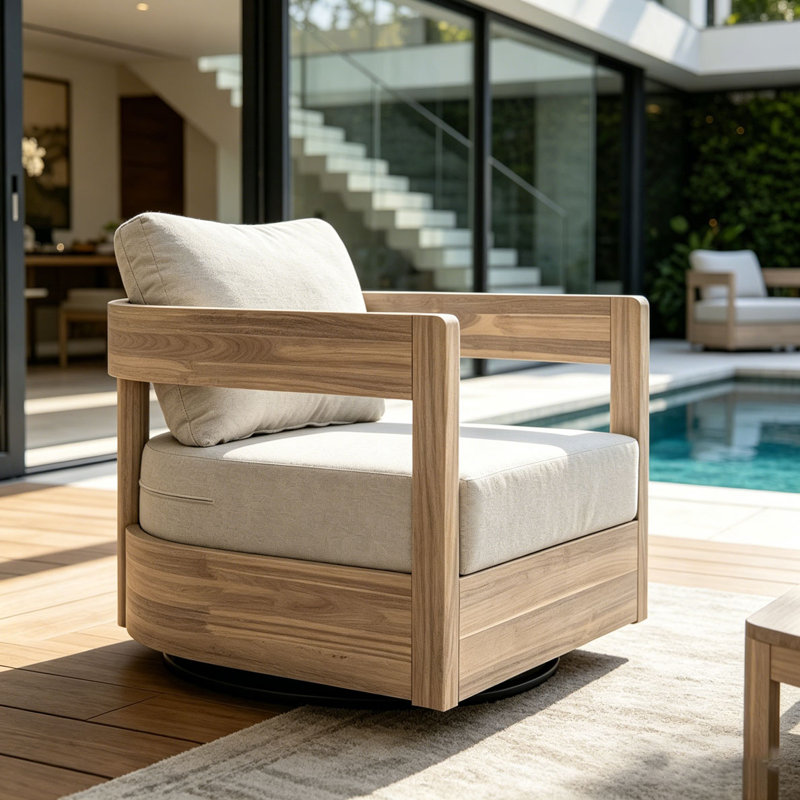 Fauteuil club d'extérieur pivotant en bois, Blanc clair
