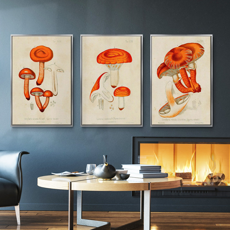 Mushroom Variétés IV, ensemble de 3 toiles encadrées, H 36 po x l 72 po, Argent
