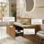 Meuble-lavabo flottant avec plateau en pierre frittée, armoire de rangement en contreplaqué à rayures 3D avec vasque, pré-assemblé, bois naturel-563748568