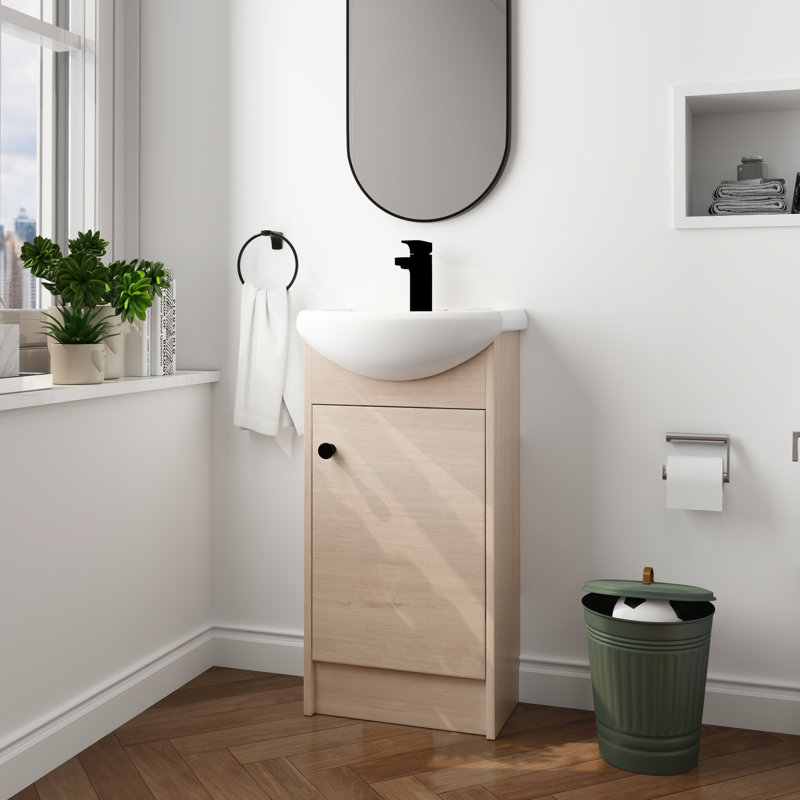 18" Free Standing Single Bathroom Vanity with Ceramic Top, Floor Standing Bathroom Vanity With 1 Door, 1 Adjustable Shelf
