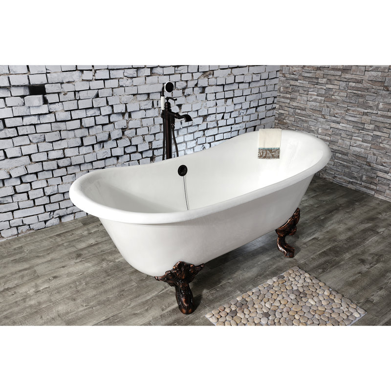 Kingston Aqua Eden 67-Inch Cast Iron Oval Double Slipper Clawfoot Tub (No Faucet Drillings), Oil Rubbed Bronze