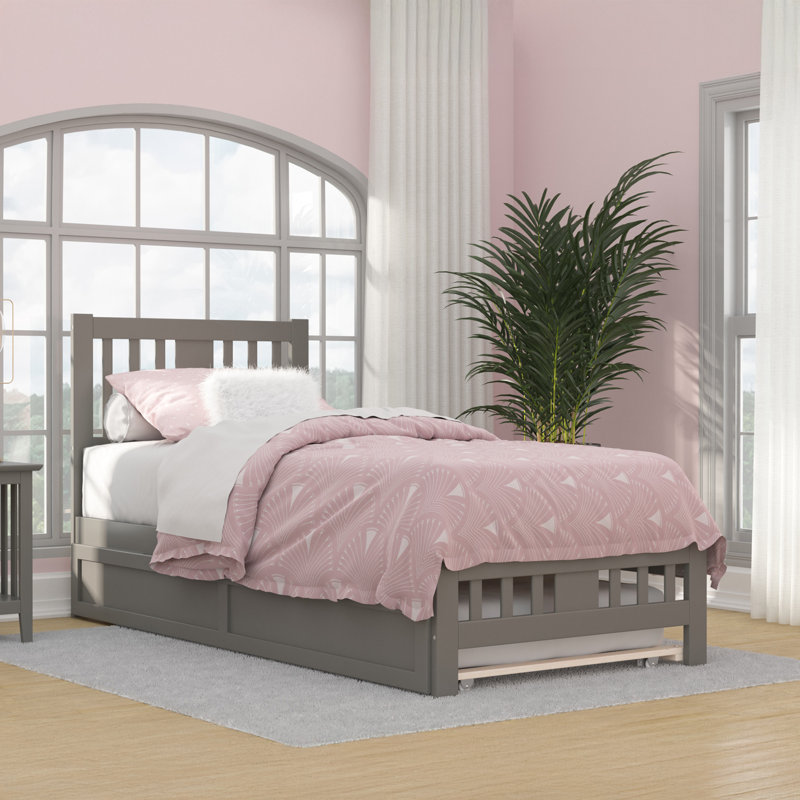 Anakin Solid Wood Platform Bed with Matching Trundle, Gray, Twin XL