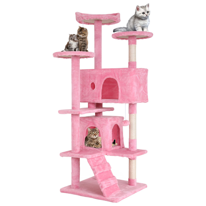 Tour pour arbre à chat Derrell, H 54,7 po x l 19,3 po x P 19,3 po, Rose