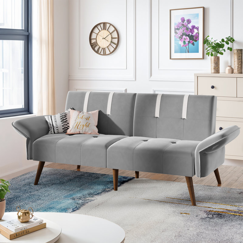 Canapé convertible en futon 69,69 po Brooksley, Velours gris clair