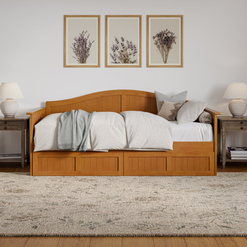 Nantucket Cottage Solid Wood Twin Daybed with Storage Drawers, Light Toffee