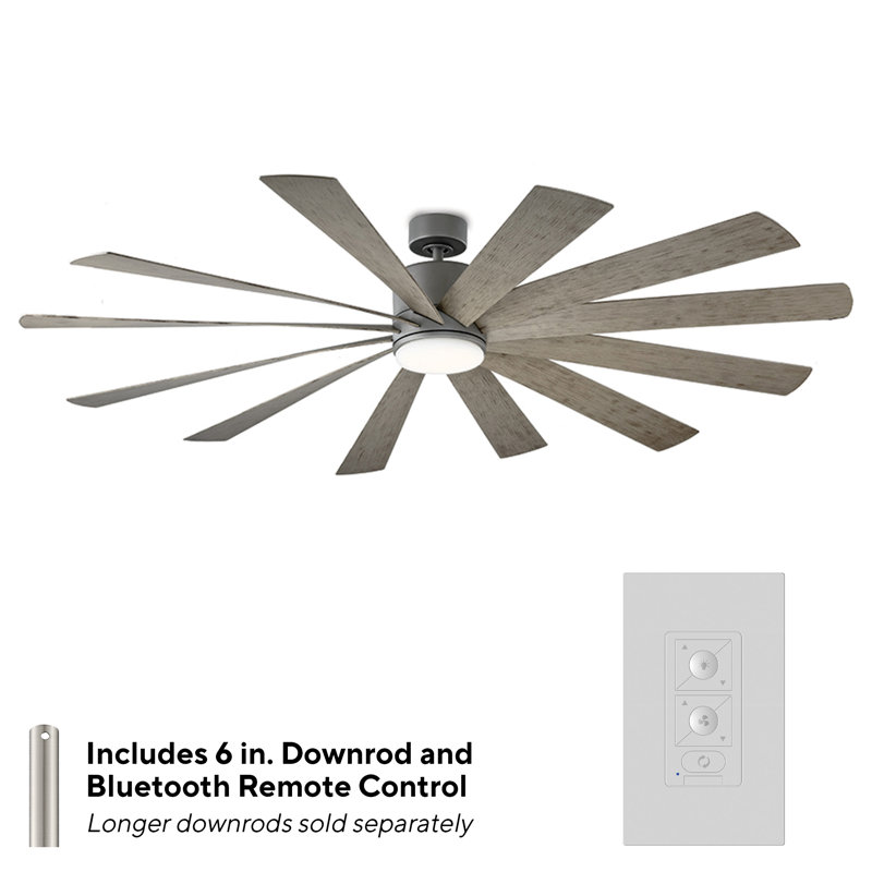 Windflower 12 - Blade LED Windmill Ceiling Fan with Wall Control and Light Kit Included, Graphite with Weathered Gray Blades