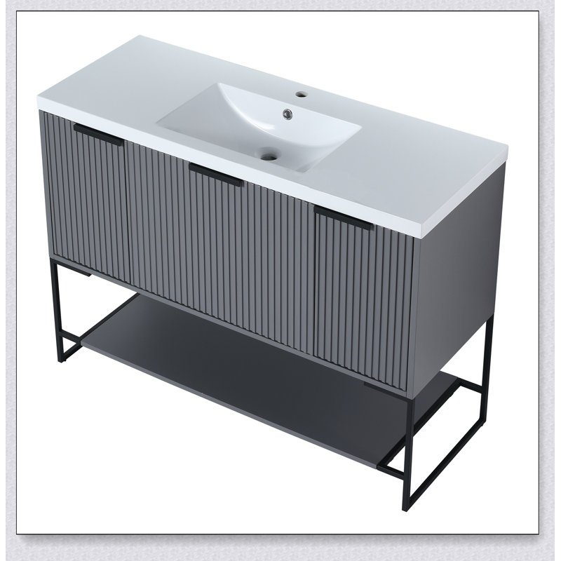 Meuble-lavabo autoportant avec lavabo en résine, Gris roche