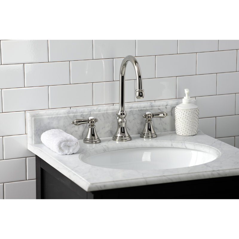 Kingston Brass Heirloom Two-Handle 3-Hole Deck Mount Widespread Bathroom Faucet with Brass Pop-Up Drain, Polished Nickel