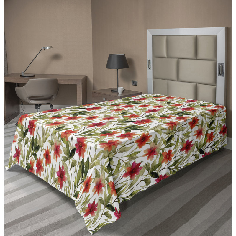 Drap plat Ambesonne Botanical Flowers, Drap plat pour lit simple