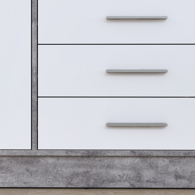 Ingram 3 Door Wardrobe, Concrete Grey/White Matt