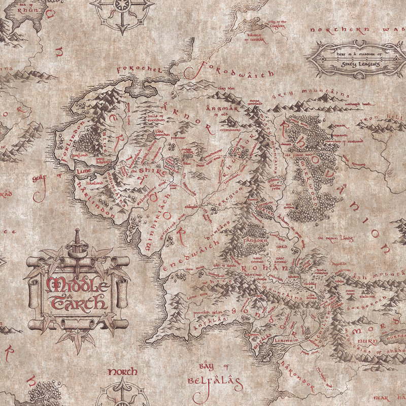 «Lord of the Rings Middle Earth Map», papier peint adhésif, Brun