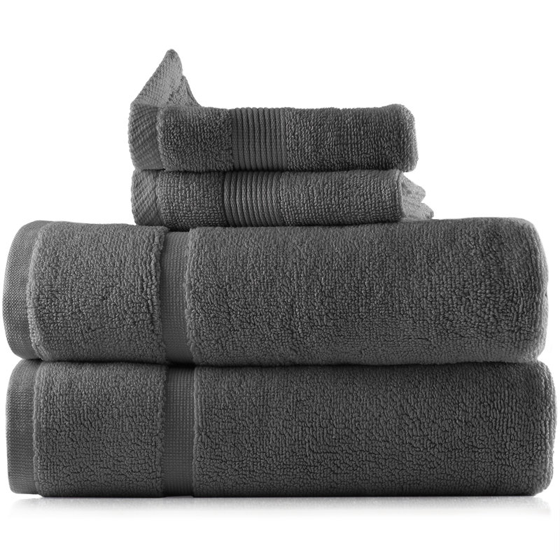 Danni-Leigh 6 Piece 100% Cotton Towel Set., Dark Gray, 4-pack Bath Set
