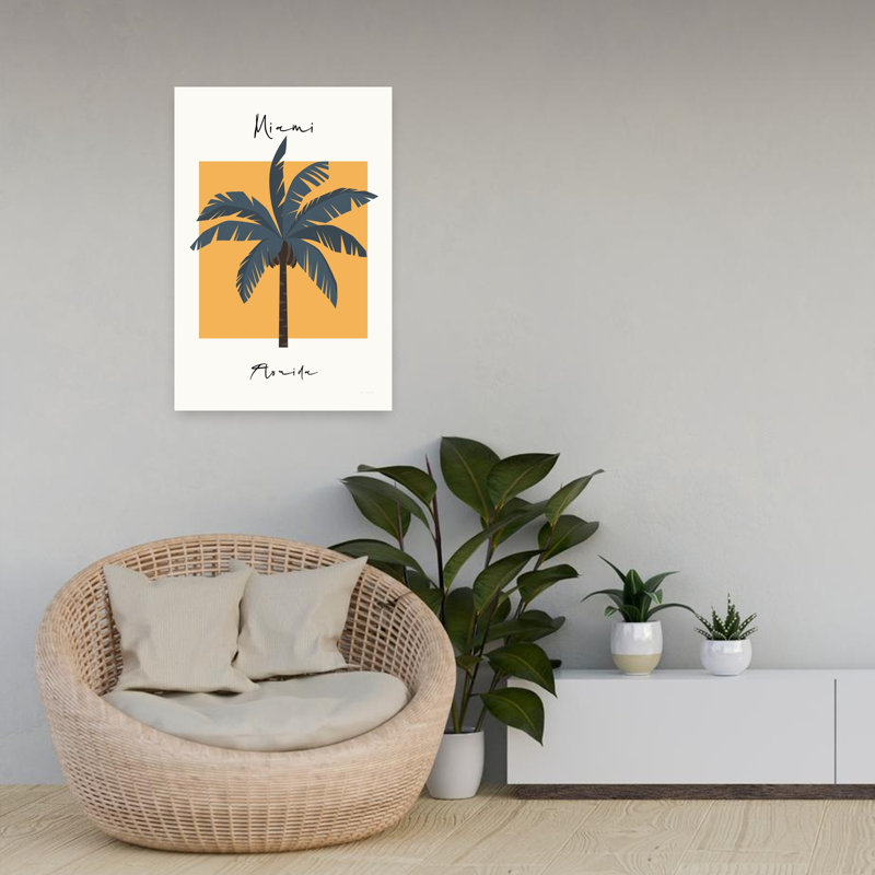 Miami Retro Vibe Retro Abstract Palm Tree Landscape Nature Wall Art Print 1 Piece Wrapped Canvas Wall Art