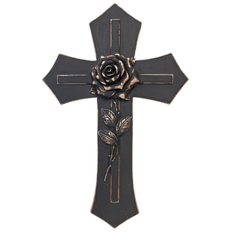 Croix murale suspendue noire et dorée