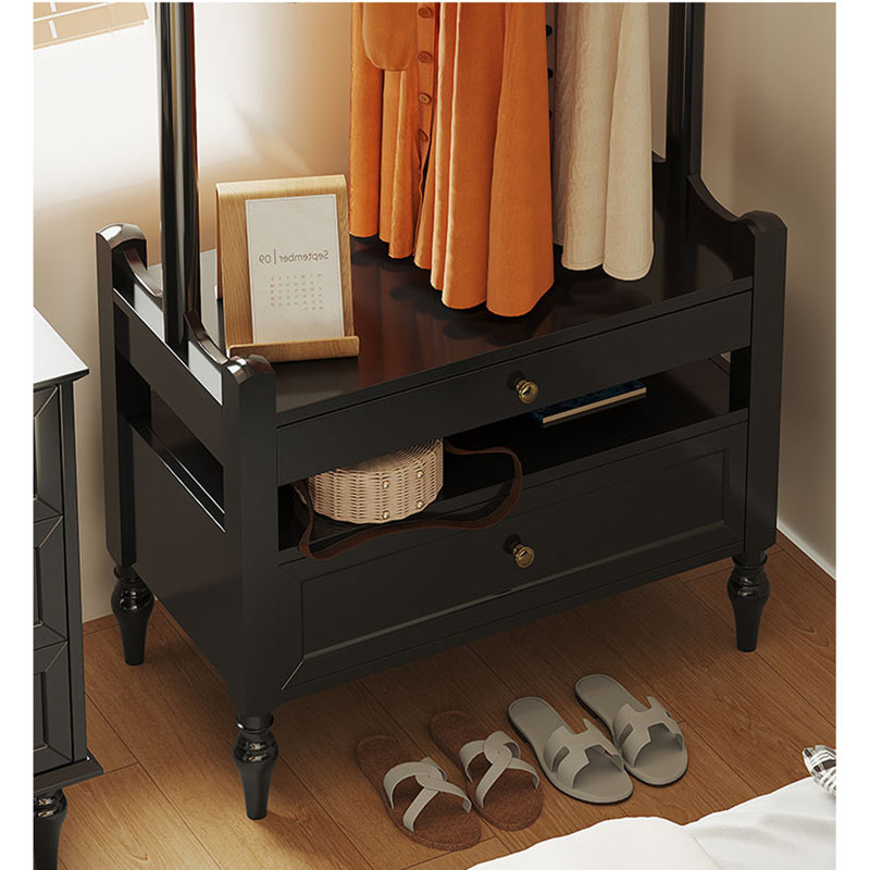 Portemanteau robuste en bois massif avec rangement amélioré, Noir, noir, noir, noir