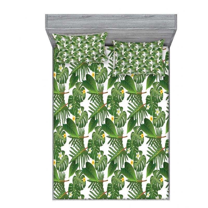 Microfiber Floral Sheet Set, Queen Sheet Set with Fitted Sheet