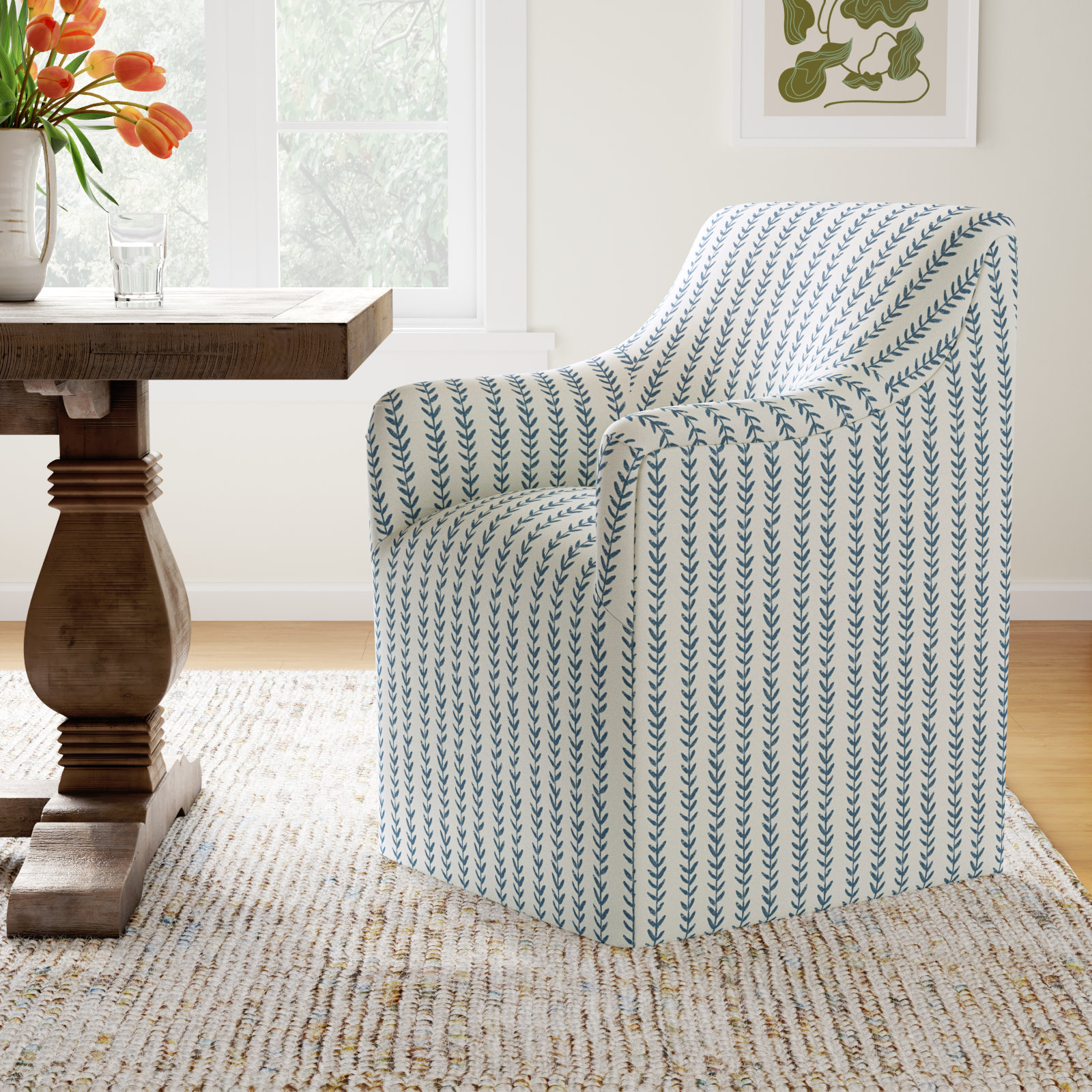 Howth Dining Armchair, Vine Stripe Dusty Blue