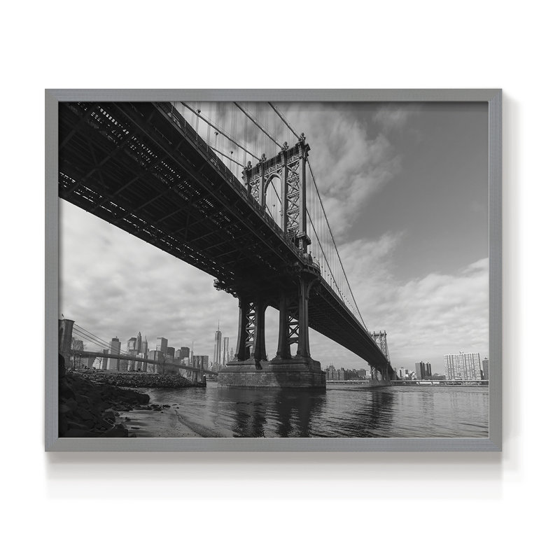Manhattan Bridge -Framed Print - Restickable, Gray, 22" H x 28" W