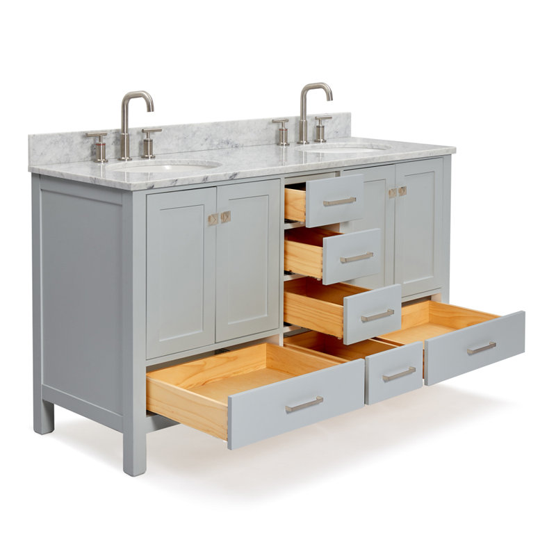 Ensemble de meuble-lavabo double 61 po Flynt, gris, Nickel brossé