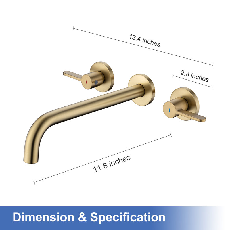 2 Handle Wall Roman Tub Faucet, Brushed Gold