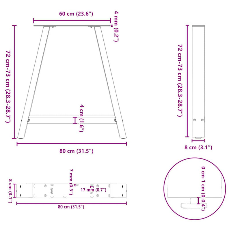 Sarbash Table Leg, White, 73cm H x 80cm W