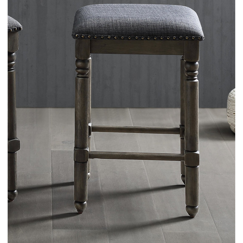 2 tabourets à hauteur de comptoir, tissu de siège rembourré gris avec garniture cloutée en bronze, fabrication en bois massif et en contreplaqué, conception rustique chic, l 16 po x P 16 po x H 24,4 po, tabouret à assembler, assembler,