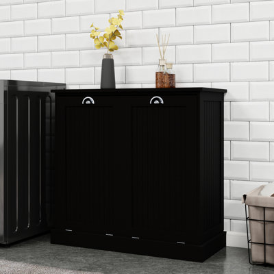 Black E1 Laundry Cabinet, Two Compartments, Painted, Removable Bags, 100-Pound Load Capacity, Assembly Required At Home With Hardware And Fasteners Sorter Sections - Painted For A Clean Look