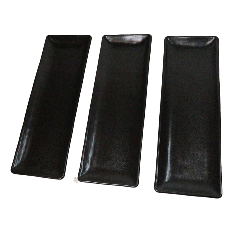 Lot de 3 plats de service rectangulaires en céramique noire Kokuyo, 35,5 cm (14 po) de long